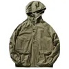 Herrjackor Retro Workwear Casual Jacket Men's Loose Shoulder Sleeve Trendy Hooded Function Wind Coat Top