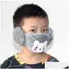 Party Masks 2 In 1 Child Cartoon Bear Face Mask Er Plush Ear Protective Thick Warm Kids Mouth Winter Mouthmuffle Earflap Drop Delive Dhd0H
