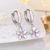 Boucles d'oreilles créoles en argent Sterling 925, boucle d'oreille en cristal violet, goutte de fleurs pour femmes, Huggie Light, mode de luxe