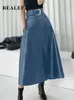 Skirts REALEFT Classic Faux PU Leather Long with Belted High Waist Fashion Umbrella Ladies Female Autumn Winter 230110