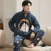 Men's Sleepwear Winter Thicken Flannel Warm Pajamas Sets Male Long Sleeve Plus Size Casual Dinosaur Homewear Large 230111