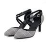 Сандалии Pxelena Fashion Plaid Office Lady Women Cross Stiletto Stiletto Thin High Heels Shoes Женская Гладиатор.