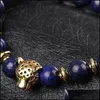 Moda in rilievo Agata naturale Lapis Lazi Occhio di tigre Preghiera Perline Bracciali Bracciale Gioielli Stretch Testa di leopardo Leone 574 Q2 Drop Deliv Dhwtd