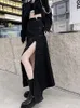 Rokken Hoge taille Persoonlijkheid Cheongsam Buckle Design Vintage Slit Aline Black Streetwear Harajuku Style Midcalf 230110