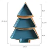Tallrikar Creative blandad färg julgran keramisk mellanmål med bambu X-mas-formad dessertfruktgodis