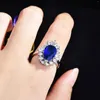 Cluster Rings Fashion Simple Pear-shaped Simulated Sapphire Adjustable Ring High Carbon Diamond Water Drop Color Treasure Of Women Jewelry