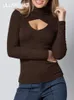 女性用Tシャツファッションセクシーなスリムフィットホローデザインブラウスニットマテリアルセーター