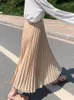 Skirts Fashion Pleated Midi Long Skirt Female Korean Japanese Casual High Waist Jupe Faldas 10 Colors Spring SK295 230110