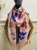 women's square scarf scarves 100% twill silk material pink color pint letters flag pattern size 130cm- 130cm