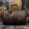 Duffel Väskor Mäns vintage Crazy Horse Leather Travel 18 "Brown äkta väska Hållbar ko helg stor tote