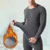 Men's Thermal Underwear 2Pcs/Set Long Sleeve Men Suit Elastic Waist Ankle Length Bottoming Top Pants Autumn Solid Color Fleece Lining