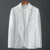 Trajes para hombres Blazers Blazer Chaqueta Primavera Verano Sólido Delgado Casual Negocios Fino Transpirable Algodón Blanco Lino Traje Abrigo Masculino 230111