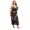 Ropa de dormir para mujer Camisón largo sexy para mujer Cuello redondo profundo Suspender Halter Vestidos para el hogar negros Mujeres Vestido de noche suelto de talla grande 2023