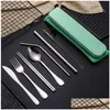 Stepware Setleri Paslanmaz Çelik Set Taşınabilir Çatal Bıçak Bıçaklar için Piknik Yemek Takımı Metal ST Kutu ve Çanta Mutfak Damlası Deliv Dhxte