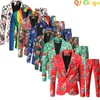 Men's Suits Blazers Red Printed Two-piece Christmas Suit Jacket Pants Stylish Male Blazer Coat with Trousers Black Green Blue S-4XL 230111