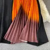 Vestido midi largo plisado de color degradado de 2 piezas de punto de manga larga con cuello redondo para mujer SMLXLXXL