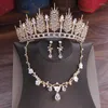 Necklace Earrings Set Gold Color Floral Crystal Bridal Tiaras Pageant Crowns Women Prom Party Wedding Dress Jewelry