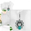 Ketting oorbellen set fysl verzilverde pauwvorm met groene turquoises stenen hanger trendy sieraden