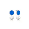 Boucles d'oreilles rondes en émail bleu pour femmes, bijoux en argent Sterling 925, perle d'eau douce, cadeau, vente en gros