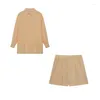 Women's Tracksuits Fall 2023 Solid White/khaki/pink Shirt Short Sets For Women 2piece Set Matching Of Pants And Blouse