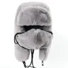 Beretten van hoge kwaliteit ushanka 2023 thermo winter faux bont hoed vrouwen bommenwerper hoeden warme roze ski oordlappen masker sovjet Russische sneeuwkap