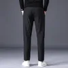 Calça masculina outono inverno casual negócio alongamento slim fit cinty jogger coreano clássico clássico grosso preto cinza masculino 230111