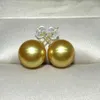 Orecchini a bottone Splendido enorme orecchino rotondo di perle dorate dei Mari del Sud da 10-11 mm