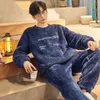 Slaapkleding voor heren Flanel Pyjamas Winter Velvet Dikke Warm Pijama's Thuiskleding Tweedelig Koreaans losse cartoon Nightwear Pak 230111