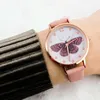 Montres-bracelets de luxe en cuir femmes robe montres montre-bracelet mode papillon dames Bracelet femme horloge ronde montre à Quartz impression 3D