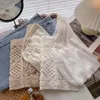 Women's Blouses Women's Lace Crochet Puff Sleeve Blouse Hollow Out Crop Tops Square Collar Woman Short 2023 Summer Lady Casual White