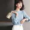 Koszulki damskie Super Fire Top plisowane T-shirt z długim rękawem modne ubrania dla kobiet tshirt kawaii odzież Y2K koszula koreańska niebieska