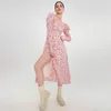 Casual Dresses Women's Maxi For Summer 2023 Sexy High Split Low Squarre Neck Boho Dress Sweet Girl Long Sleeve INS Fashion Vestidos