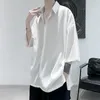 Men's Casual Shirts Privathinker Half Sleeve Men Solid Summer Oversize Blouses White Fashion Male Cardigan Vintage Korean Clothing 230111