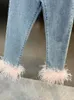 Jeans da donna CHICEVER Piume patchwork sexy per le donne Temperamento a vita alta Pantaloni skinny in denim Abbigliamento femminile Stile di moda 230110