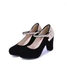 Kleding schoenen grote size dames hoge hakken vrouwen vrouw pumps suède ronde hoofd dikke hak en kleurmatching gesp