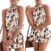 Kobiety Jumpsuits Rompers 2023 Summer Kobiety drukujące szorty z wysokim talią Backless Tank Top 2 sztuki Zestaw Dam Kwiecane Eleganckie spodnie kamizel