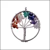 Pendant Necklaces 12Pcs Real Chip Gem Stone Chakra Necklace Tree Of Life Quartz Crystal Chips Women Rainbow Pendants Jewelry For Dro Dhbz4