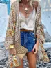Kvinnors blusar skjortor Zanzea Women Cardigan Summer Open Front Bohemian Floral Printed Blue Kimono Casual Loose Beach Tops Vintage Long Sleeve Blusa 230111