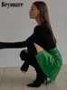 Röcke Beyouare Kunstleder Muster ALine Rock Frauen Mode Elegant Solide Grün Hohe Taille Split Mini Herbst 230110