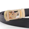 Belts Top Cow Genuine Leather 2.4cm Wide Belt Women Lady Automatic Buckle Luxury Waist Strap Cowskin Black Ceinture Homme