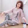 Kvinnors sömnkläder Spring Autumn Women Sleep Lounge Pyjama Långärmad Set Cartoon Pyjamas Cotton Home Clothes XXXL 5XL mode