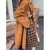 Kobiet Down European 2023 High Fashion Cashmere Real Woolen Trench Overcoat Abrigos Mujer Manteau Femme