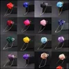 Pins Brooches Mixed Color Men Rose Flower Golden Leaf Fashion Brooch Pin Suit Lapel Wedding Boutonniere Broochs Gift Jewelry Drop De Dhqrp