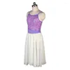 Stage Wear Lilac Adult Girls Ballet & Lyrical Contemporary Dance Costume Camisole Sequin Lace Bodice With White Chiffon Dress 19601