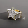 Bröllopsringar Hip Hop Jewelry Gold Color Plated Star Ring All Iced Out Micro Pave Cz Stones Charm för män Kvinnor Bling Party Gift