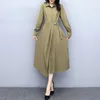 Vestidos casuais estilo coreano mulheres chiques robewear lobe algodão sólido preto vintage de manga longa maxi camisa vestido vestidos e83