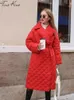 Parka d'hiver en duvet pour femme, veste droite à motif losange, ceinture décontractée, coupe-vent, chaud et épais, vêtements d'extérieur élégants pour femmes, 230110