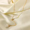 Hänghalsband trendig pärla choker y form halsband zirkoniska rostfritt stål smycken Dainty Gold Plated Clavicle Chain Fashion Women Acce