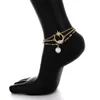 Anklets Wild Beach For Women Moon Star Pearl Anklet Golden Ankle Bracelets Female Leg Bracelet Feet Chain Jewelry Accessories