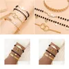 Charm Bracelets Fashion Jewelry 4Pcs/Set Bracelet Double Ring Heart Pendant Beads Bangle Set Drop Delivery Dhlj8